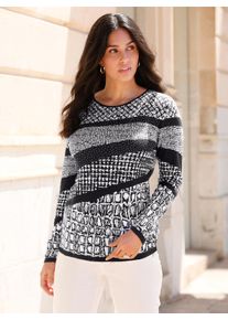 Inspirationen Damen Jacquardpullover "Pullover", schwarz-weiß, Gr. 36, gemustert, mehrfarbig, 60% Viskose, 40% Baumwolle, Pullover