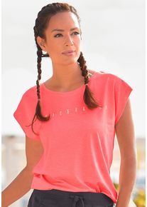 Venice Beach Damen Kurzarmshirt, orange, casual, Gr. 36, unifarben, Jersey, Obermaterial: 65% Polyester, 35% Baumwolle, Shirts, mit Logoprint vorne,