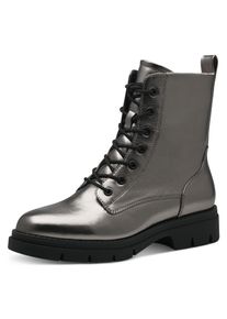 Tamaris Damen Schnürstiefelette, Gr. 37, silber, Lederimitat, metallic, unifarben, modisch, Schuhe, Blockabsatz, Herbstmode, Schnürboots mit Touch