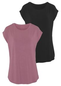 Lascana Damen Longshirt "mit stark gerundetem Saum", lila, Basic, Gr. 36, unifarben, Single Jersey, Obermaterial: 95% Viskose (LENZING ECOVERO), 5%