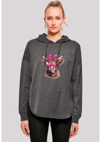 F4NT4STIC Damen Kapuzenpullover "Highland Cow Valentinstag Sonnenbrille", grau, casual, Gr. M, Obermaterial: 100% Baumwolle, Pullover, Premium