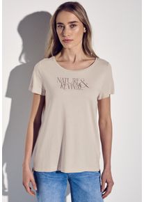 Street One Damen T-Shirt, beige, casual, Gr. 34, bedruckt, Web, Stoff, 50% Baumwolle, 50% Modal, Shirts, im soften Baumwoll-Mix