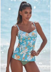 Sunseeker Damen Bügel-Tankini-Top "Suva", blau, Gr. 38, floral, Polyamid, Bikini-Oberteile, in gedrehter Optik