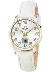 MASTER TIME Damen Funkuhr "Basic", weiß, Armbanduhren, Armbanduhr, Damenuhr, Datum, Leuchtzeiger, Lederarmband