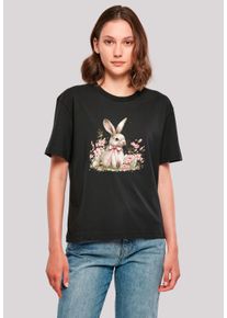 F4NT4STIC Damen T-Shirt "Niedlicher Osterhase mit Blumen", schwarz, casual, Gr. XS, Obermaterial: 100% Baumwolle, Shirts, Premium Qualität