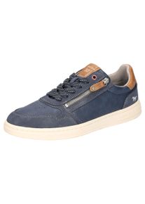 Mustang Shoes Herren Sneaker, Gr. 46, blau, Lederimitat, kontrastfarbene Details, casual, Schuhe, Schnürschuh, Freizeitschuh mit Perforation