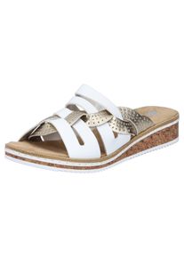 Rieker Damen Pantolette, Gr. 42, gold, Lederimitat, klassisch, Schuhe, Sommerschuh, Schlappen, Hausschuh, Keilabsatz, mit kleinem Gummizug