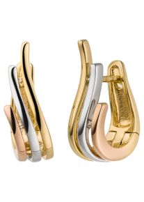 Jobo Damen Paar Creolen, Gelbgold 585-Weißgold 585-Roségold 585, gold, Gelbgold 585, Weißgold 585, Rosu00e9gold 585, Ohrringe, 585 Gold Tricolor-Optik