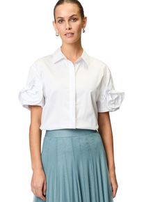 Zero Damen Klassische Bluse "Zero Bluse mit Stoffblume am Ärmel", weiß, festlich, Gr. 38, unifarben, Web, Obermaterial: 71% Baumwolle, 26% Polyamid,
