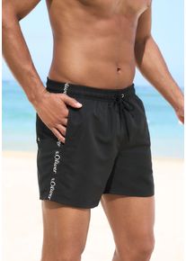 s.Oliver Herren Badeshorts, schwarz, Gr. S, unifarben, Recycling-Polyester, Badehosen, mit Markenschriftzügen