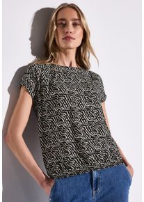 Street One Damen Print-Shirt, schwarz, casual, Gr. 34, geblümt, Jersey, Obermaterial: 95% Viskose, 5% Elasthan, Shirts, mit floralem Muster