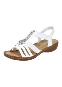 Rieker Damen Riemchensandale, Gr. 38, weiß, Lederimitat, feminin, Schuhe, Sommerschuh, Sandalette, Keilabsatz, mit Schmucksteinen besetzt