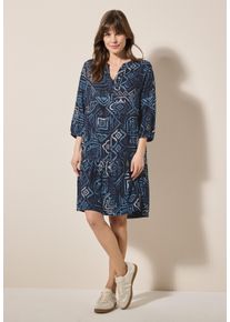 Cecil Damen Tunikakleid, blau, casual, Gr. XL, gemustert, Stoff, 100% Viskose, Kleider, mit grafischem Muster