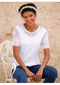 Classic Basics Damen Spitzenshirt "Rundhals-Shirt", weiß, Gr. 56, unifarben, 100% Viskose, Spitze:100% Baumwolle, Shirts