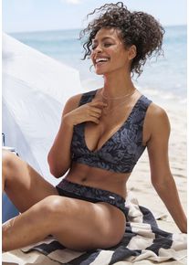 Venice Beach Damen Bustier-Bikini-Top "Moloka", schwarz, Gr. 34, bedruckt, Recycling-Polyamid, Bikini-Oberteile, mit tropischem Print