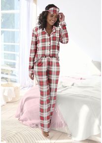 Lascana Damen Schlafanzug, Gr. 32, rot, Single Jersey, Obermaterial: 100% Baumwolle, kariert, Homewear-Sets, incl. Schlafmaske