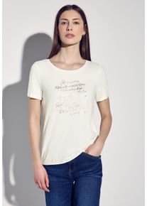 Street One Damen Rundhalsshirt, weiß, casual, Gr. 36, bedruckt, Stoff, 95% Viskose, 5% Elasthan, Shirts, mit Elastiksaum