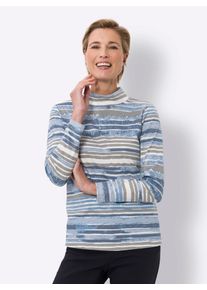Classic Basics Damen Stehkragenshirt "Stehkragen-Shirt", blau, Gr. 54, gemustert, gestreift, bedruckt, mehrfarbig, 100% Baumwolle, Shirts