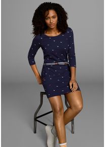 Kangaroos Damen Jerseykleid, blau, casual, Gr. 46, bedruckt, kontrastfarbene Details, Single Jersey, Obermaterial: 100% Baumwolle. Gürtel: 100%
