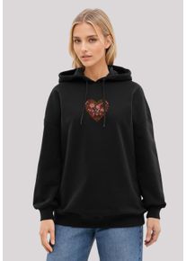 F4NT4STIC Damen Kapuzenpullover "Blumen Herz bestickt", schwarz, casual, Gr. XL, Obermaterial: 80% Baumwolle, 20% Polyester, Pullover, bestickt,