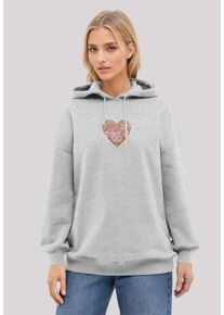 F4NT4STIC Damen Kapuzenpullover "Blumen Herz bestickt", grau, casual, Gr. M, Obermaterial: 80% Baumwolle, 20% Polyester, Pullover, bestickt, Premium