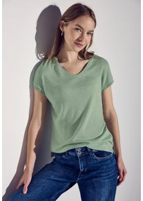 Street One Damen T-Shirt, grün, casual, Gr. 38, unifarben, Glitzermuster, Jersey, Obermaterial: 82% Viskose, 10% metallisierte Fasern, 8% Polyamid,