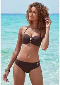 Vivance Damen Bügel-Bandeau-Bikini, braun, Gr. 34, Polyamid, Bikini-Sets, mit edlen Zierknöpfen