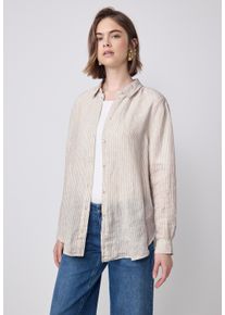 Damen Hemdbluseschwarz moonstone sand, casual, Gr. 38, STREET ONE STUDIO, gestreift, Web, 100% Leinen, Blusen, mit Knopfleiste