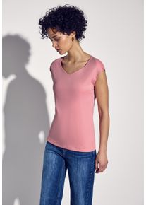Street One Damen V-Shirtblush peach, casual, Gr. 44, unifarben, Web, Stoff, 50% Baumwolle, 50% Modal, Shirts, doppellagig