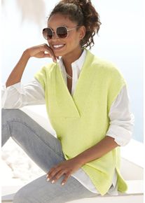 Lascana Damen Kurzarmpullover, grün, modisch, Gr. 36, unifarben, Strick, Obermaterial: 60% Polyacryl, 40% Polyester, Pullover, mit V-Ausschnitt,