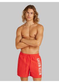 Herren Badeshorts "MEDIUM DRAWSTRING"flaming chili, casual, Gr. L, Calvin Klein Swimwear, unifarben, Polyester, Badehosen, mit großem Logo