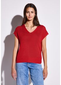 Street One Damen Strickpullover, rot, casual, Gr. 34, unifarben, Stoff, 100% Viskose, Pullover, mit abgerundetem V-Ausschnitt