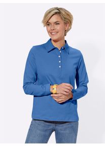 Casual Looks Damen Langarm-Poloshirt "Poloshirt", blau, Gr. 38, unifarben, 100% Baumwolle, Webstoff:100% Baumwolle, Shirts