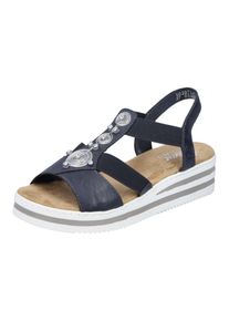 Rieker Damen Riemchensandale, Gr. 38, blau, Lederimitat, feminin, Schuhe, Sommerschuh, Sandalette, Keilabsatz, mit gestreifter Sohle