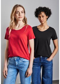 Street One Damen V-Shirtschwarz, glory rot, casual, Gr. 34, unifarben, Web, Stoff, 50% Baumwolle, 50% Modal, Shirts, im soften Baumwoll-Mix