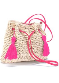 Lascana Damen Umhängetasche "Strandtasche", pink, Papierstroh, kontrastfarbene Details, unifarben mit Farbeinsatz, Taschen, aus Papierstroh,