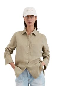Marc O'Polo MARC O'POLO Damen Langarmbluse "aus leichter Qualität", beige, elegant, Gr. 32, unifarben, Obermaterial: 100% Leinen, Blusen