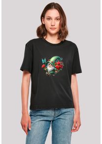 F4NT4STIC Damen T-Shirt "Gnom Frühling Blumen Schmetterling", schwarz, casual, Gr. XL, Obermaterial: 100% Baumwolle, Shirts, Premium Qualität