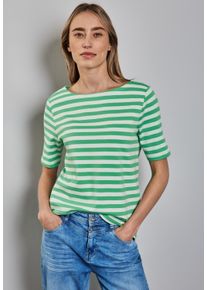 Street One Damen Rundhalsshirt, grün, casual, Gr. 34, gestreift, Web, 100% Baumwolle, Shirts, aus reiner Baumwolle