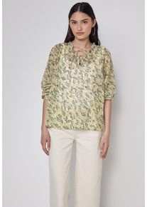 Damen Langarmbluseblend gelb, casual, Gr. 34, STREET ONE STUDIO, bedruckt, Stoff, 100% Polyester, Blusen, mit dekorativen Bändchen
