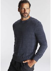 MAN'S WORLD MAN'S WORLD Herren Rundhalspullover "Bis Größe 5 XL", blau, casual, Gr. S, washed, Strick, Obermaterial: 100% Baumwolle, Pullover, mit Struktur