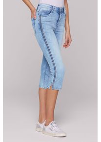 SOCCX Damen Jeansshorts, blau, casual, Gr. 34, bestickt, Material: 63% Baumwolle, 25% Polyester, 10% Viskose, 2% Elasthan, Jeans, mit hoher Leibhöhe