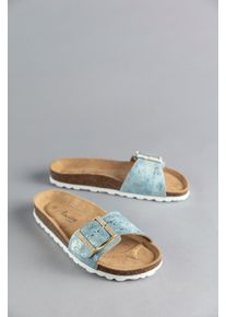 ANISTON SHOES Damen Pantolette, Gr. 37, blau, Lederimitat, modisch, Schuhe, Sommerschuh, Strandschuh, Glitzersteine - NEUE KOLLEKTION