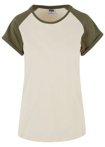 Urban Classics Herren Kurzarmshirt "Urban Classics Damen Ladies Contrast Raglan Tee", grün, casual, Gr. M, mehrfarbig, 60% Baumwolle, 40% Polyester,