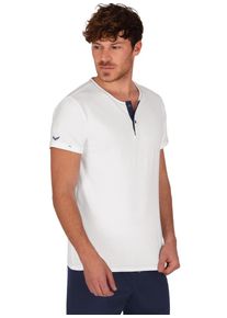 TRIGEMA Herren T-Shirt "TRIGEMA T-Shirt Knopfleiste aus Biobaumwolle", weiß, Basic, Gr. M, 100% Baumwolle (Bio-Baumwolle kbA), Shirts