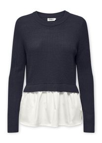Only Damen Rundhalspullover "ONLVIVIANA LS MIX O-NECK CC KNT", blau, modisch, Gr. M, unifarben mit Farbeinsatz, Strick, Obermaterial: 100% Polyacryl,