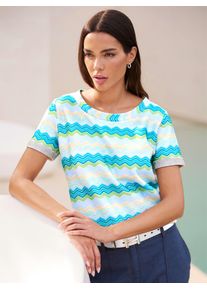 Heine Damen Rundhalsshirt "Shirt", blau, Gr. 36, gemustert, mehrfarbig, 94% Polyester, 6% Elasthan, Innenseite:100% Baumwolle, Shirts