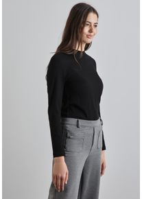 Street One Damen Langarmshirt, schwarz, casual, Gr. 42, unifarben, Web, 95% Baumwolle, 5% Elasthan, Shirts, aus Baumwolle mit Stretchante