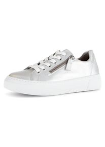 Gabor Damen Plateausneaker "FLORENZ", Gr. 41, silber, Kalbsleder, metallic, sportlich, Schuhe, Freizeitschuh, Halbschuh, Schnürschuh in bequemer