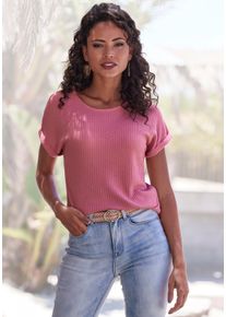 Vivance Damen Kurzarmshirt "aus weicher Piqué-Qualität", rosa, modisch, Gr. 36, unifarben, Waffelmuster, Piquu00e9, Obermaterial: 69% Polyester